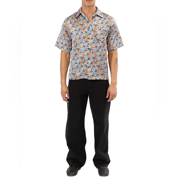 RtA Men's Poker Chip Print 100% Silk Shirt